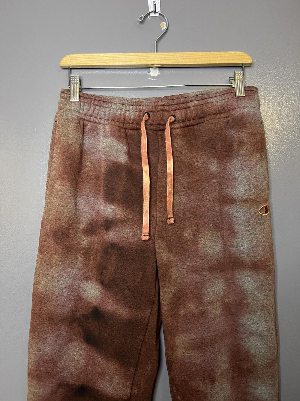Champion Sweatpants Mens Small Brown Tie Dye Fleece Jogger Pants Lounge Casual